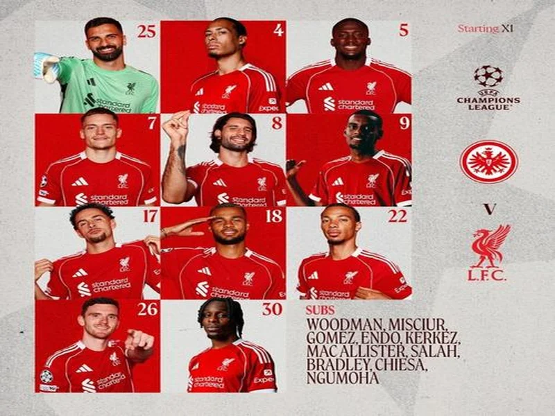 利物浦客战利兹联:萨拉赫、伊萨克替补,维尔茨、琼斯首发